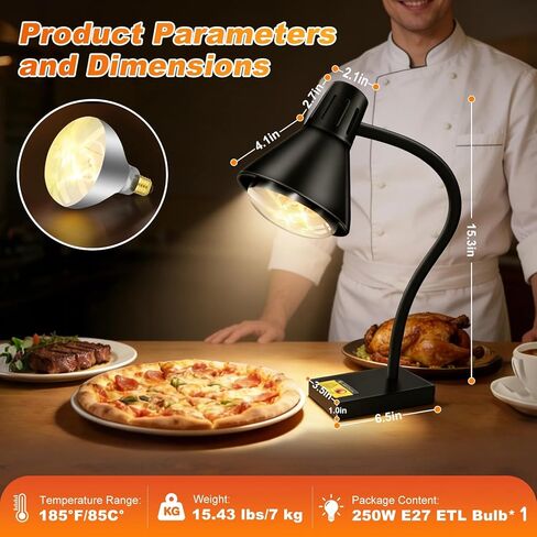 Heat Lamp for Food, Commercial Food Warmer 250W Bulb Stainless Steel Catering Food Warming Lamp Portable Electric Food Warmer for Food Service Restaurant Buffet Kitchen (Black) in Saudi Arabia