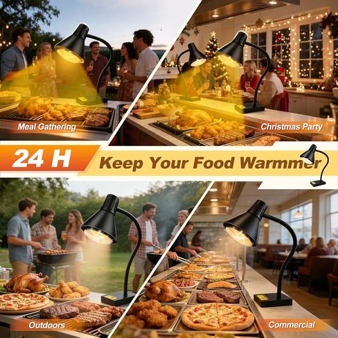Heat Lamp for Food, Commercial Food Warmer 250W Bulb Stainless Steel Catering Food Warming Lamp Portable Electric Food Warmer for Food Service Restaurant Buffet Kitchen (Black) in Saudi Arabia