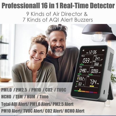 Professional Indoor Air Quality Monitor with AQI Alerts, Portable Real-Time Detector for Home, Car, Plants & Pet in Kuwait