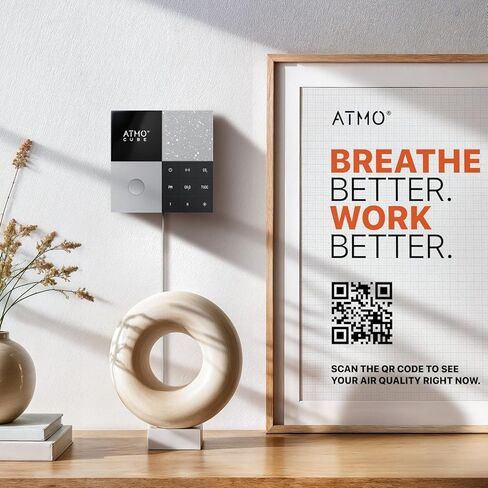 جهاز مراقبة جودة الهواء الداخلي 12 في 1 من Atmocube الاحترافي - ثاني أكسيد الكربون، PM2.5، الفورمالديهايد (CH2O)، TVOCs، أكاسيد النيتروجين، مستشعر الضوضاء والضوء - اتصال Wi-Fi، Ethernet وPoE - لوحة تحكم سحابية ذكية في الوقت الفعلي in Kuwait