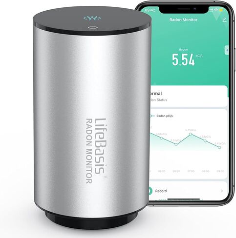 Life Basis Radon Detector for Home Basement, Smart Radon Monitor Fast Capture of Fluctuating Levels, Radon Tester Short & Long-Term Monitoring with Notifications - Connected Mobile App & WiFi in Kuwait