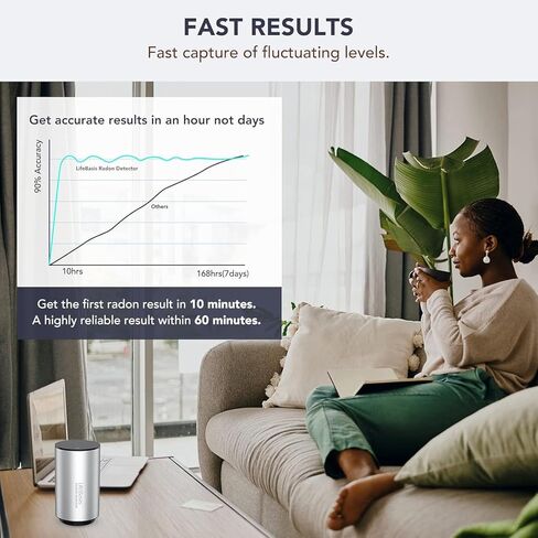 Life Basis Radon Detector for Home Basement, Smart Radon Monitor Fast Capture of Fluctuating Levels, Radon Tester Short & Long-Term Monitoring with Notifications - Connected Mobile App & WiFi in Kuwait