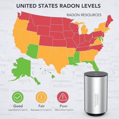 Life Basis Radon Detector for Home Basement, Smart Radon Monitor Fast Capture of Fluctuating Levels, Radon Tester Short & Long-Term Monitoring with Notifications - Connected Mobile App & WiFi in Kuwait