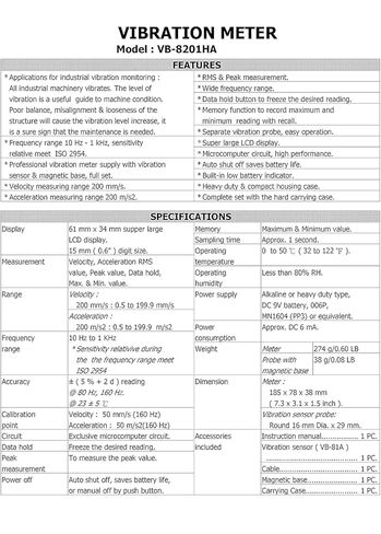 Digital Vibration Meter Mechanical Vibration Meter for Industrial Use Handheld Vibration Analyzer Portable Vibration Meter for Equipment Diagnostics Model: VB-8201HA in Kuwait