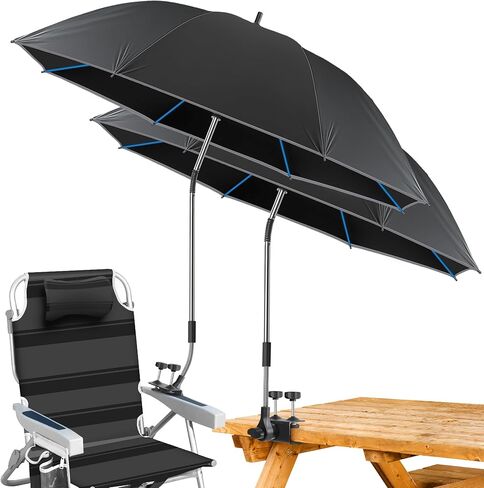 Beach Umbrella,2PACK 48.7inch Chair Umbrella with Clamp adjustable 360°,UV Protection Large Camping Chair Umbrellas for Camping chair, Glof Cart,Table（Chair,Table not include） in Kuwait