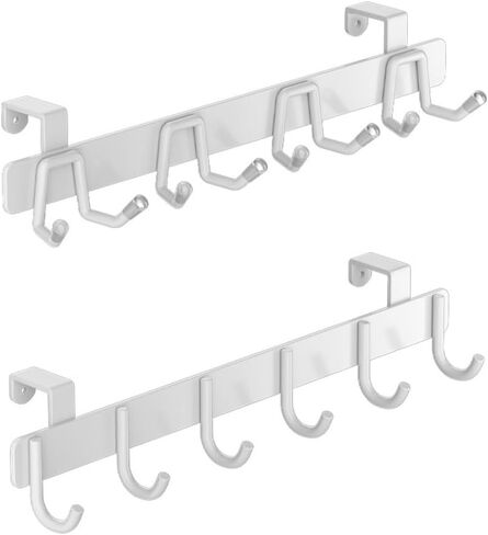 2 Pack Over The Cabinet Door Hooks - for Doors up to 7/8''(2.2cm) Thickness, Back of Cabinet Door Hanger, Metal Matte White Organizer Rack for Hanging Coats, Hats, Bathroom Towels, Kitchen Utensils in Kuwait