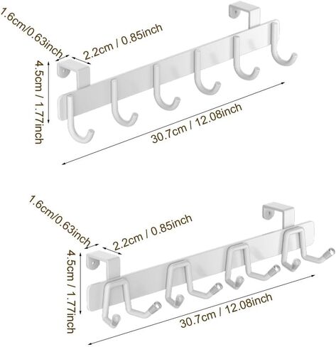 2 Pack Over The Cabinet Door Hooks - for Doors up to 7/8''(2.2cm) Thickness, Back of Cabinet Door Hanger, Metal Matte White Organizer Rack for Hanging Coats, Hats, Bathroom Towels, Kitchen Utensils in Kuwait