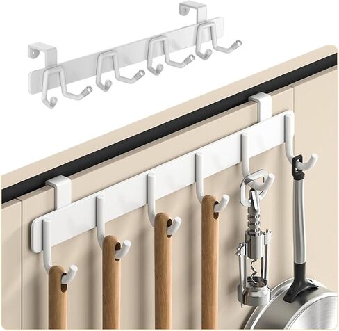 2 Pack Over The Cabinet Door Hooks - for Doors up to 7/8''(2.2cm) Thickness, Back of Cabinet Door Hanger, Metal Matte White Organizer Rack for Hanging Coats, Hats, Bathroom Towels, Kitchen Utensils in Kuwait
