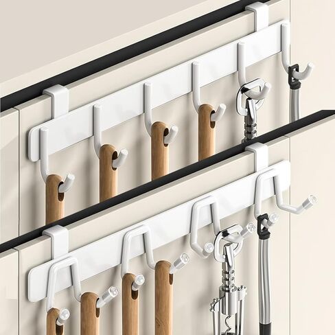 2 Pack Over The Cabinet Door Hooks - for Doors up to 7/8''(2.2cm) Thickness, Back of Cabinet Door Hanger, Metal Matte White Organizer Rack for Hanging Coats, Hats, Bathroom Towels, Kitchen Utensils in Kuwait