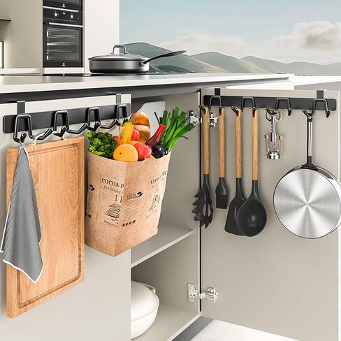 2 Pack Over The Cabinet Door Hooks - for Doors up to 7/8''(2.2cm) Thickness, Back of Cabinet Door Hanger, Metal Matte White Organizer Rack for Hanging Coats, Hats, Bathroom Towels, Kitchen Utensils in Kuwait