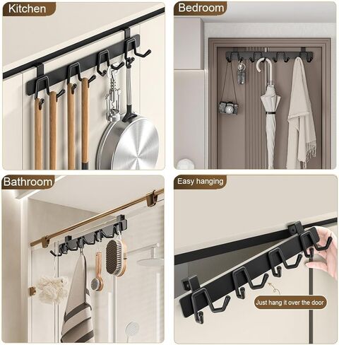 2 Pack Over The Cabinet Door Hooks - for Doors up to 7/8''(2.2cm) Thickness, Back of Cabinet Door Hanger, Metal Matte White Organizer Rack for Hanging Coats, Hats, Bathroom Towels, Kitchen Utensils in Kuwait