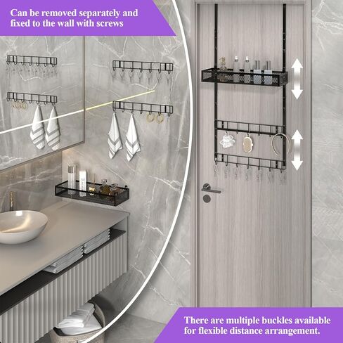 bukfen Adjustable Over the Door Hooks Organizer,Multi-Purpose Storage Organizer Over the Door Organizer with Shelf and Hooks,Hanging Door & Wall Mounted Coat Storage Rack for Bedroom,Bathroom,Kitchen in Saudi Arabia