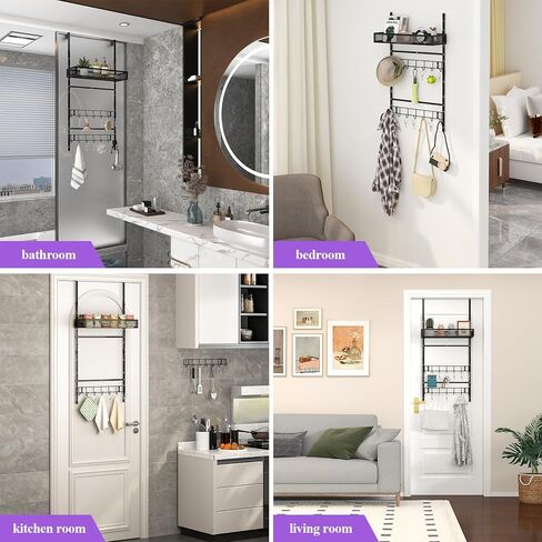 bukfen Adjustable Over the Door Hooks Organizer,Multi-Purpose Storage Organizer Over the Door Organizer with Shelf and Hooks,Hanging Door & Wall Mounted Coat Storage Rack for Bedroom,Bathroom,Kitchen in Saudi Arabia