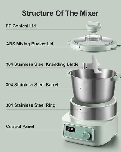 MOKKOM Electric Dough Maker with Proof Dough Function, Whisks Butter, 4.5Qt Dough Mixer with Stuffing Blade, Green in Kuwait