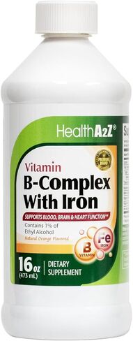 HealthA2Z® Liquid Vitamin B-Complex Plus Iron Supports Healthy Energy Levels* | Healthy Blood Function* | Promotes Healthy Nerve Function* | Natural Orange Flavored | 16oz (473ml) in Saudi Arabia