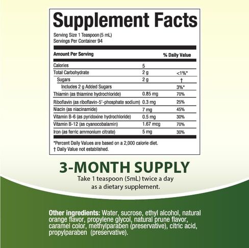 HealthA2Z® Liquid Vitamin B-Complex Plus Iron Supports Healthy Energy Levels* | Healthy Blood Function* | Promotes Healthy Nerve Function* | Natural Orange Flavored | 16oz (473ml) in Saudi Arabia