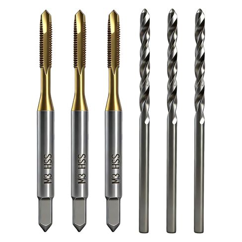3 Pcs M3 x 0.5 Tap and Drill Bit Set, High Speed Steel Spiral Point Tap with 3 Pcs 2.5mm Drill Bit, Professional Metric Threading Tool Kit for Metalworking Automotive and DIY Projects in Saudi Arabia