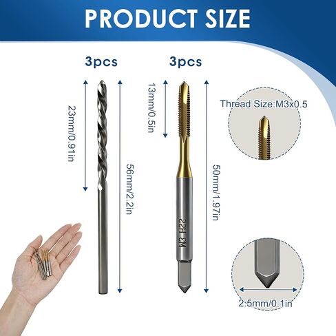 3 Pcs M3 x 0.5 Tap and Drill Bit Set, High Speed Steel Spiral Point Tap with 3 Pcs 2.5mm Drill Bit, Professional Metric Threading Tool Kit for Metalworking Automotive and DIY Projects in Saudi Arabia