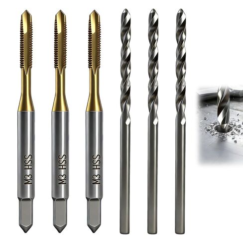 3 Pcs M3 x 0.5 Tap and Drill Bit Set, High Speed Steel Spiral Point Tap with 3 Pcs 2.5mm Drill Bit, Professional Metric Threading Tool Kit for Metalworking Automotive and DIY Projects in Saudi Arabia