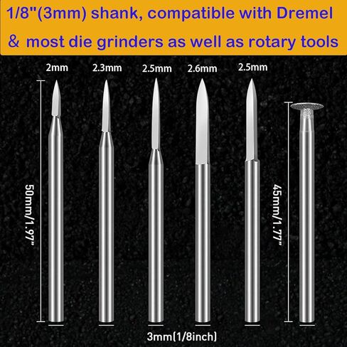 6Pcs 3mm Shank Wood Carving Drill Bits Set - Engraving/Grinding Kit for Dremel Rotary Tool, Fit Wood Crafts, Woodworking & Micro Sculpture in Kuwait