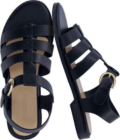 CUSHIONAIRE London Women’s Strappy Fisherman Sandal – Vegan Leather Gladiator Style with Adjustable Ankle Strap + Memory Foam in Saudi Arabia
