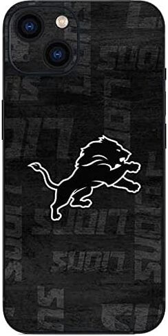 ملصق هاتف Skinit متوافق مع iPhone 13 - تصميم أسود وأبيض مرخص رسميًا من NFL Detroit Lions in Saudi Arabia