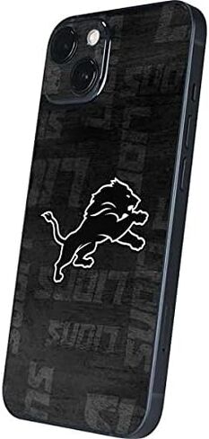 ملصق هاتف Skinit متوافق مع iPhone 13 - تصميم أسود وأبيض مرخص رسميًا من NFL Detroit Lions in Saudi Arabia