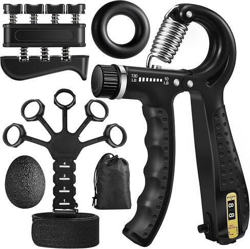 مجموعة تدريب قوة القبضة (5 عبوات) مقبض يد مقاوم قابل للتعديل، تمرين الإصبع، تمرين تمديد اليد، كرة تخفيف التوتر وحلقة تمرين الساعد من أجل التعافي من إصابات بناء العضلات in Kuwait