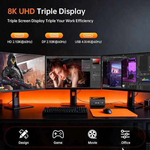 Thdeukoty AI Mini PC ، AMD Ryzen 9 7940HS 8C/14T حتى 5.2 جيجا هرتز ، Windows Computer Windows 11 Pro (TPM2.0) ، 64G DDR5 5600MHz RAM/1T NVME M.2 SSD/HDMI/TYPE-C/WIVI in Kuwait