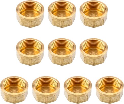 10PCS G3/4 Brass Pipe Cap, Female Thread Plug, Valve Cap for Water/Gas Lines, 3/4" Male Thread Seal, Closing Pipe End, 145psi Pressure Rating in Saudi Arabia