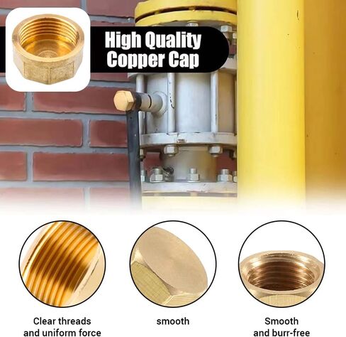 10PCS G3/4 Brass Pipe Cap, Female Thread Plug, Valve Cap for Water/Gas Lines, 3/4" Male Thread Seal, Closing Pipe End, 145psi Pressure Rating in Saudi Arabia