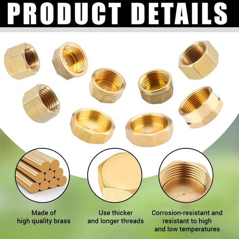 10PCS G3/4 Brass Pipe Cap, Female Thread Plug, Valve Cap for Water/Gas Lines, 3/4" Male Thread Seal, Closing Pipe End, 145psi Pressure Rating in Saudi Arabia