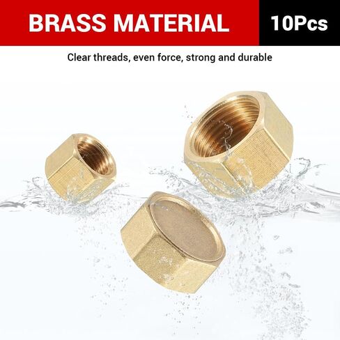 10PCS G3/4 Brass Pipe Cap, Female Thread Plug, Valve Cap for Water/Gas Lines, 3/4" Male Thread Seal, Closing Pipe End, 145psi Pressure Rating in Saudi Arabia