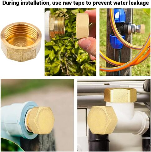 10PCS G3/4 Brass Pipe Cap, Female Thread Plug, Valve Cap for Water/Gas Lines, 3/4" Male Thread Seal, Closing Pipe End, 145psi Pressure Rating in Saudi Arabia