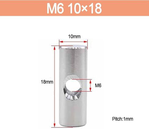 Barrel Bolts, Steel Cylindrical Pin Dowel Cross Hole Hammer Embedded Nut for Wood Furniture 5 Pcs(M6 10x18) in Kuwait