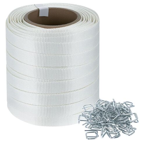 QWORK Woven Cord Strapping Kit - 3/4" x 330' Heavy Duty Polyethylene Braided Rope Strap Roll with 50 Metal Wire Buckles, 2200 lbs Break Strength, for Securing Heavyweight Loads in Saudi Arabia