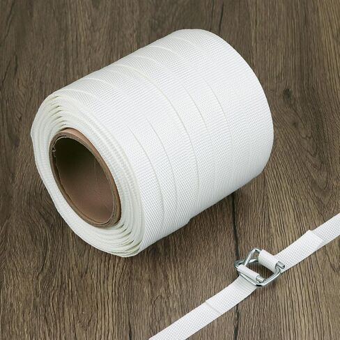 QWORK Woven Cord Strapping Kit - 3/4" x 330' Heavy Duty Polyethylene Braided Rope Strap Roll with 50 Metal Wire Buckles, 2200 lbs Break Strength, for Securing Heavyweight Loads in Saudi Arabia