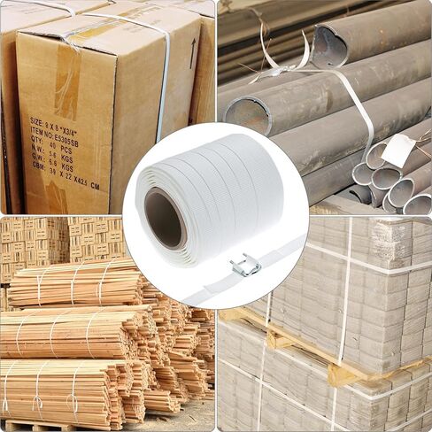 QWORK Woven Cord Strapping Kit - 3/4" x 330' Heavy Duty Polyethylene Braided Rope Strap Roll with 50 Metal Wire Buckles, 2200 lbs Break Strength, for Securing Heavyweight Loads in Saudi Arabia