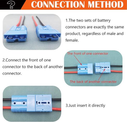 موصل بطارية CESFONJER 50A، موصل بطارية سريع التوصيل/فصل سريع 600 فولت، مع سلك سيليكون 25 سم 10AWG (مجموعتان، أزرق) in Kuwait