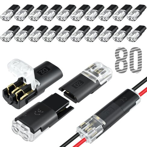 Aifeier ET 80 Pcs Double-Wire Plug-in Connector | Low Voltage Wire Connector | Quick Clip Fasteners with Locking Buckle | Led Light Strip Connectors 2 Pin | No Wire Stripping Cutting in Saudi Arabia