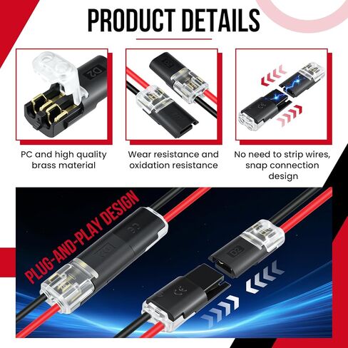 Aifeier ET 80 Pcs Double-Wire Plug-in Connector | Low Voltage Wire Connector | Quick Clip Fasteners with Locking Buckle | Led Light Strip Connectors 2 Pin | No Wire Stripping Cutting in Saudi Arabia