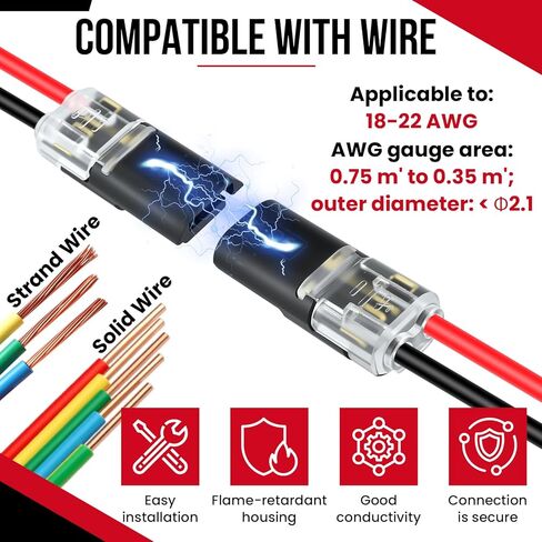 Aifeier ET 80 Pcs Double-Wire Plug-in Connector | Low Voltage Wire Connector | Quick Clip Fasteners with Locking Buckle | Led Light Strip Connectors 2 Pin | No Wire Stripping Cutting in Saudi Arabia