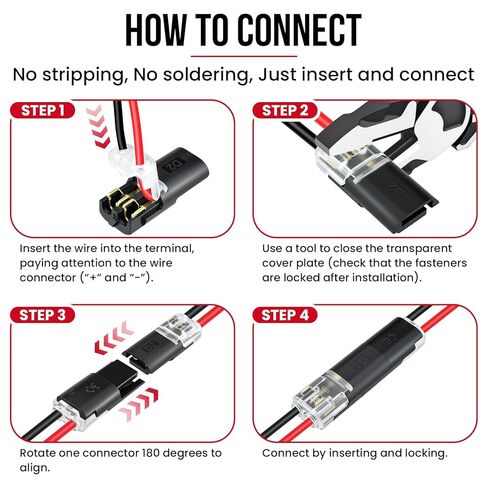 Aifeier ET 80 Pcs Double-Wire Plug-in Connector | Low Voltage Wire Connector | Quick Clip Fasteners with Locking Buckle | Led Light Strip Connectors 2 Pin | No Wire Stripping Cutting in Saudi Arabia