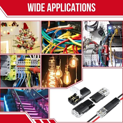 Aifeier ET 80 Pcs Double-Wire Plug-in Connector | Low Voltage Wire Connector | Quick Clip Fasteners with Locking Buckle | Led Light Strip Connectors 2 Pin | No Wire Stripping Cutting in Saudi Arabia