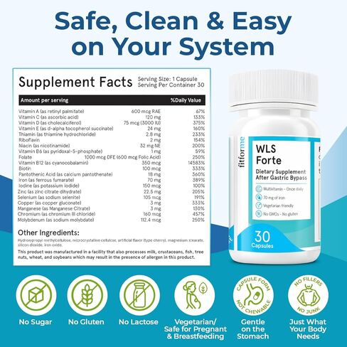 FitForMe Bariatric Multivitamin with Iron, Tailored for Gastric Bypass Surgery – One-a-Day Capsule, 30-Day Supply, Easy-to-Swallow WLS Forte Capsule, Scientifically Formulated – for Men & Women in Saudi Arabia