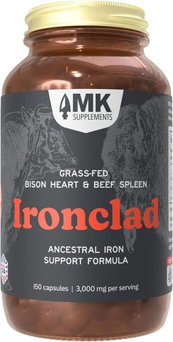 MK Supplements IRONCLAD | Beef Spleen & Bison Heart Capsules | ~58% DV Heme Iron + CoQ10 | No GI Distress | Freeze-Dried | 150 Capsules in Kuwait