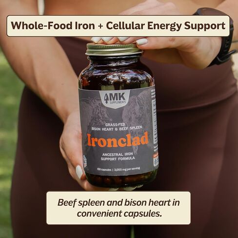 MK Supplements IRONCLAD | Beef Spleen & Bison Heart Capsules | ~58% DV Heme Iron + CoQ10 | No GI Distress | Freeze-Dried | 150 Capsules in Kuwait