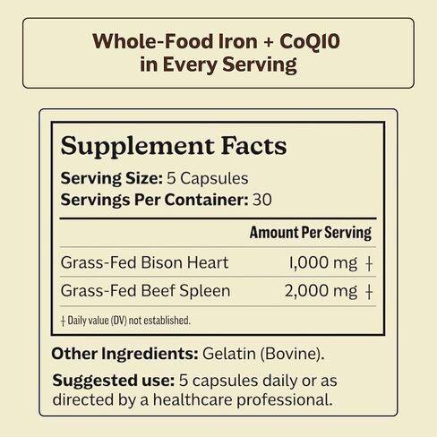 MK Supplements IRONCLAD | Beef Spleen & Bison Heart Capsules | ~58% DV Heme Iron + CoQ10 | No GI Distress | Freeze-Dried | 150 Capsules in Kuwait
