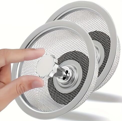 2-Pack Heavy Duty Stainless Steel Kitchen Sink Strainer with Handle and Stopper - 304 Material Phthalate-Free Drain Filter for Home and Restaurant Sinks (Easy Installation) in Saudi Arabia