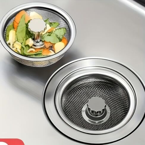 2-Pack Heavy Duty Stainless Steel Kitchen Sink Strainer with Handle and Stopper - 304 Material Phthalate-Free Drain Filter for Home and Restaurant Sinks (Easy Installation) in Saudi Arabia